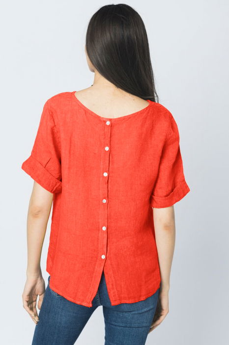 Bluza din in corai cu nasturi pe spate [3]