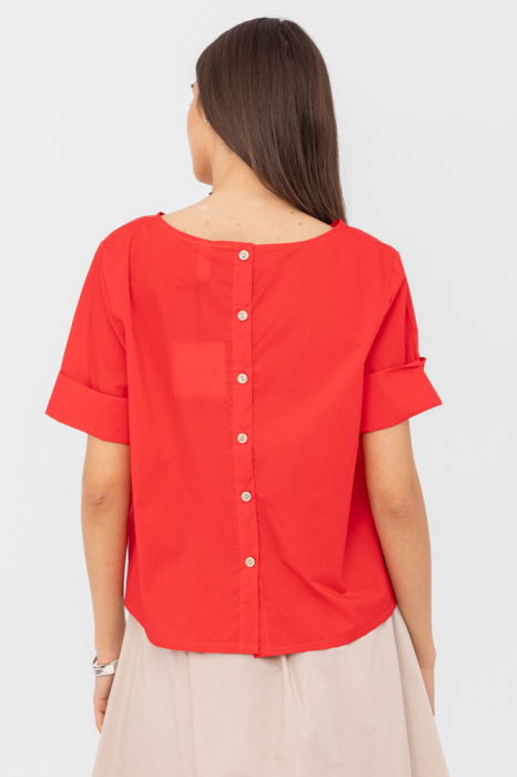 Bluza din poplin de bumbac  cu nasturi pe spate, rosie [2]