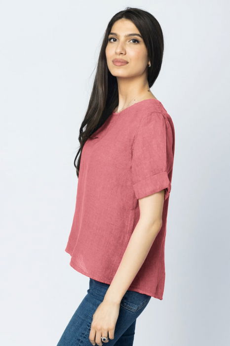 Bluza din in roz inchis cu nasturi pe spate [2]