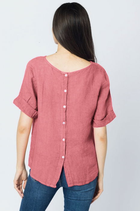 Bluza din in roz inchis cu nasturi pe spate [3]