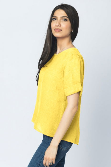 Bluza din in galbena cu nasturi pe spate [2]