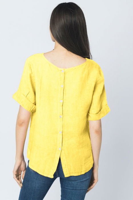 Bluza din in galbena cu nasturi pe spate [3]