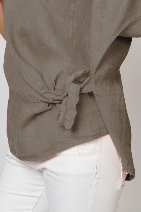 Bluza din in bej inchis, masura mare cu nod pe talie [3]