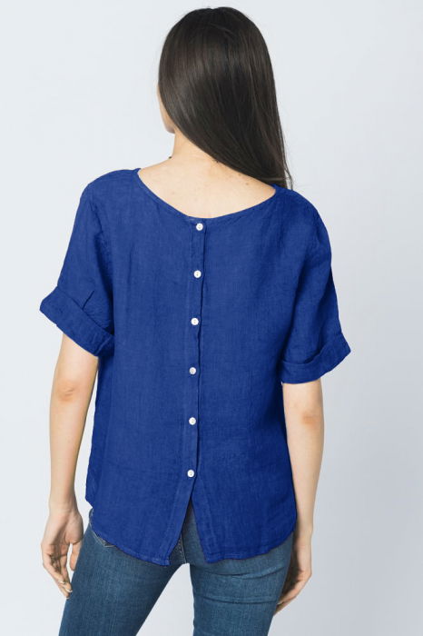 Bluza din in albastru electric cu nasturi pe spate [3]