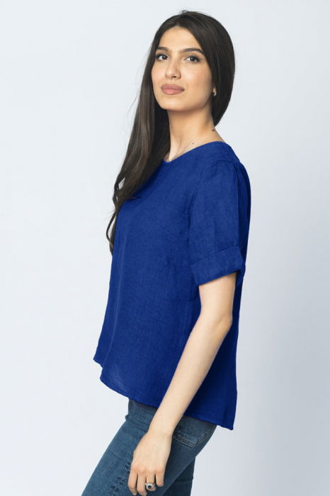 Bluza din in albastru electric cu nasturi pe spate [2]