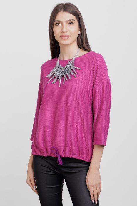 Bluza din jerseu embosat de vascoza cu snur la baza, magenta [2]