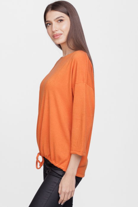 Bluza din jerseu de vascoza cu snur la baza, portocalie [2]