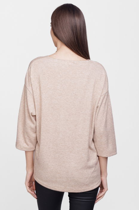 Bluza din jerseu de vascoza cu snur la baza, bej [3]