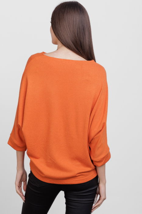 Bluza cu maneca fluture, din jerseu de vascoza, portocalie [3]