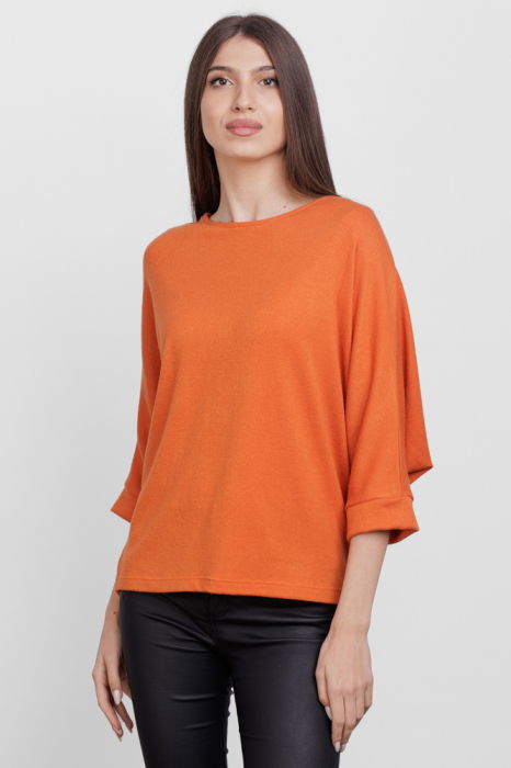 Bluza cu maneca fluture, din jerseu de vascoza, portocalie [1]