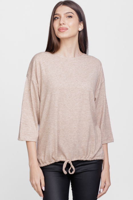 Bluza din jerseu de vascoza cu snur la baza, bej [1]
