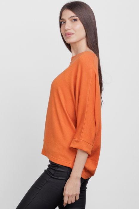 Bluza cu maneca fluture, din jerseu de vascoza, portocalie [2]