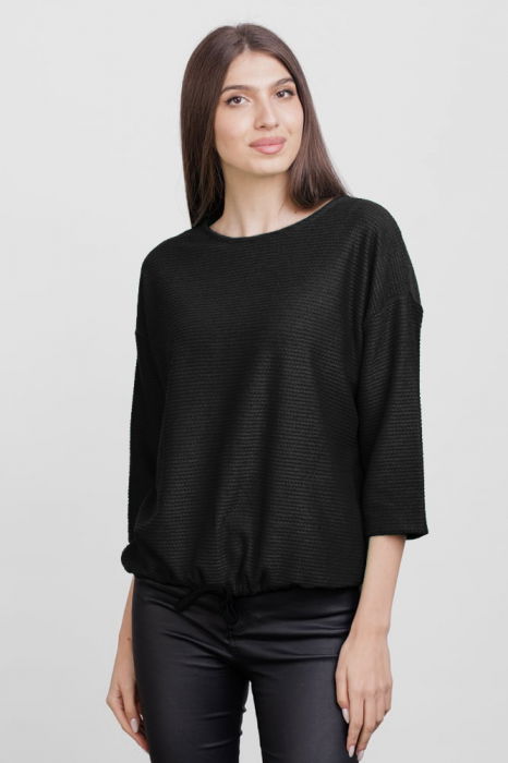 Bluza din jerseu embosat de vascoza cu snur la baza, neagra [1]