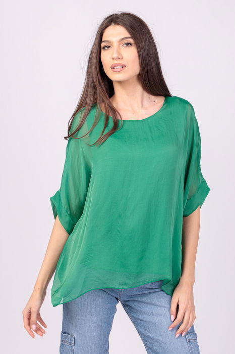 Bluza din matase si vascoza verde, cu funda pe spate [2]