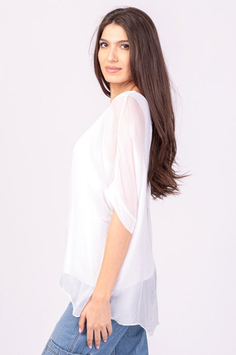 Bluza din matase si vascoza alba, cu funda pe spate [3]