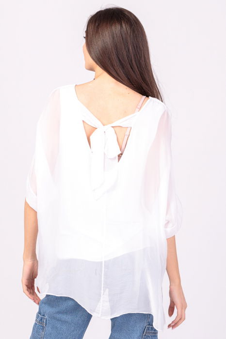 Bluza din matase si vascoza alba, cu funda pe spate [4]