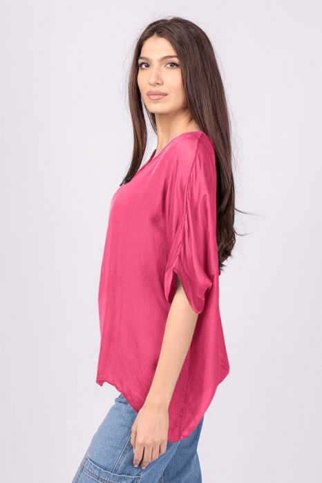 Bluza din matase si vascoza fucsia, cu funda pe spate [2]
