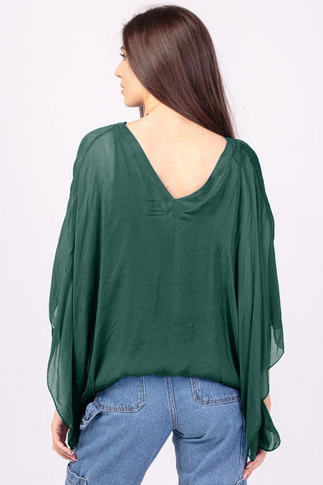 Bluza din matase si vascoza verde inchis, cu decolteu in V in fata si pe spate [3]