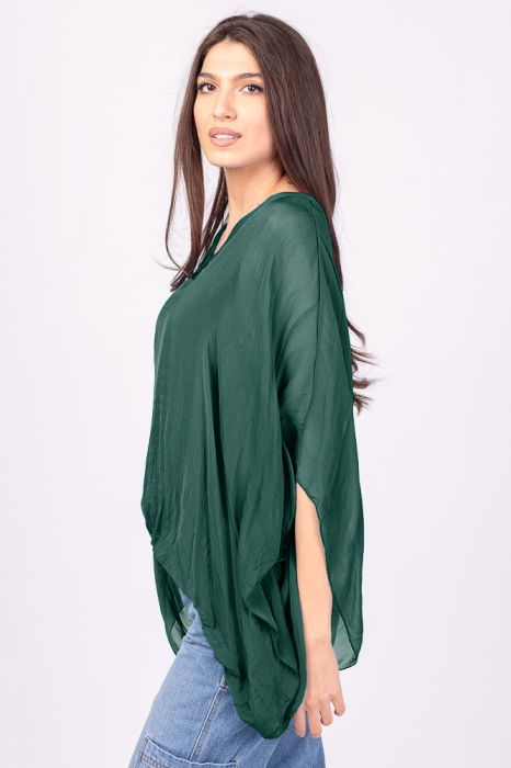 Bluza din matase si vascoza verde inchis, cu decolteu in V in fata si pe spate [2]