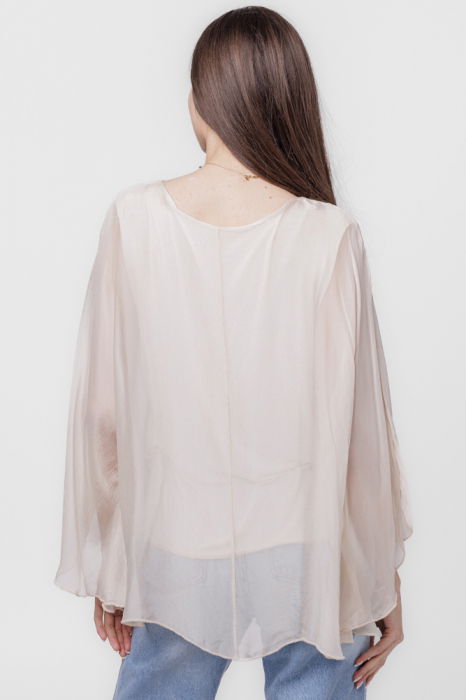 Bluza din matase si vascoza cu maneca clopot, bej [3]