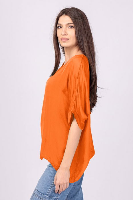 Bluza din matase si vascoza portocalie, cu funda pe spate [2]
