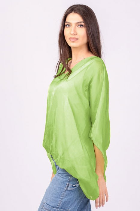 Bluza din matase si vascoza verde lime, cu decolteu in V in fata si pe spate [2]