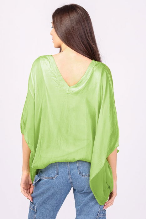 Bluza din matase si vascoza verde lime, cu decolteu in V in fata si pe spate [3]