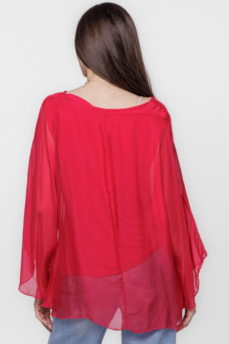 Bluza din matase si vascoza cu maneca clopot, fucsia inchis [4]