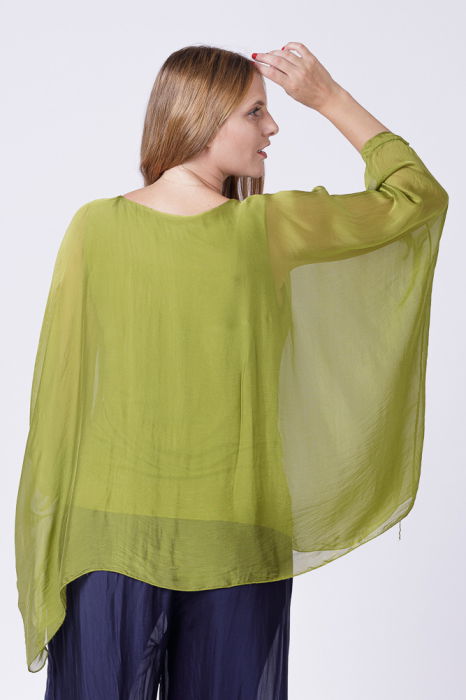 Bluza din matase si vascoza in colturi, verde oliv [2]