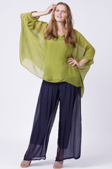 Bluza din matase si vascoza in colturi, verde oliv [7]