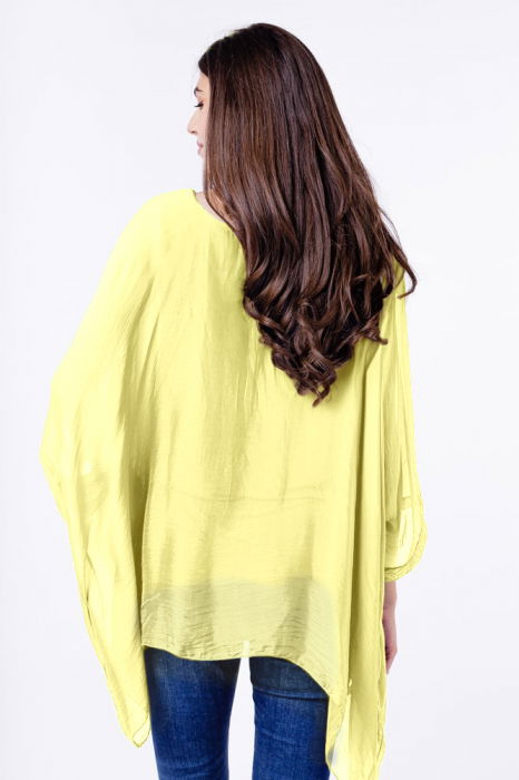 Bluza din matase si vascoza in colturi, galben pai [3]