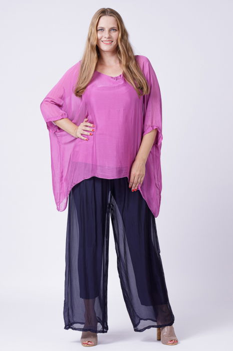 Bluza din matase si vascoza in colturi, mov zmeura [3]