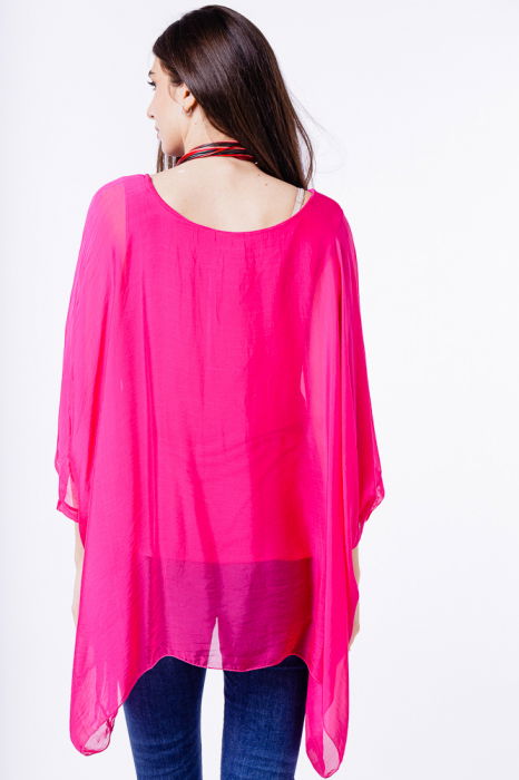 Bluza din matase si vascoza in colturi, fucsia [2]