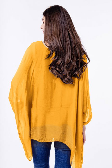 Bluza din matase si vascoza in colturi, galben turmeric [3]
