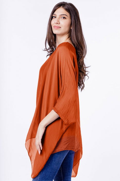 Bluza din matase si vascoza in colturi, caramiziu intens [2]