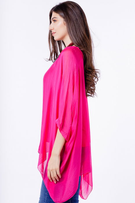 Bluza din matase si vascoza in colturi, fucsia [3]