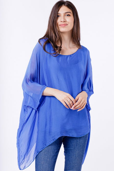 Bluza din matase si vascoza in colturi, albastru [2]