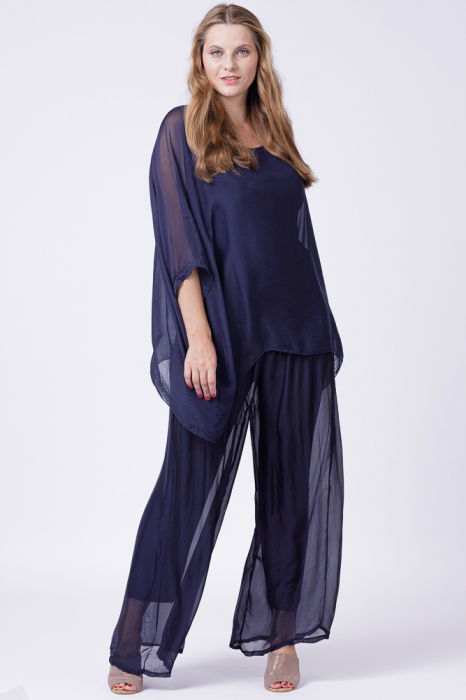 Bluza din matase si vascoza in colturi, bleumarin [4]