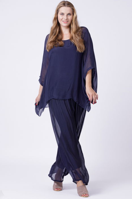 Bluza din matase si vascoza in colturi, bleumarin [5]