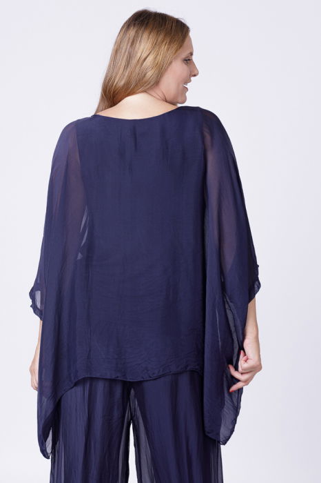 Bluza din matase si vascoza in colturi, bleumarin [3]