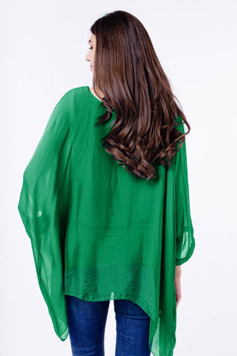 Bluza din matase si vascoza in colturi, verde smarald [3]