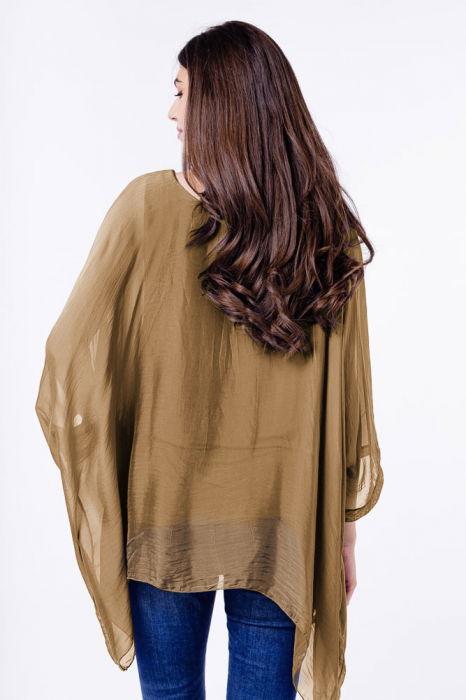 Bluza din matase si vascoza in colturi, camel [3]