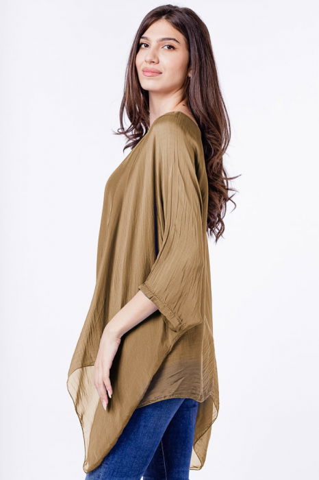 Bluza din matase si vascoza in colturi, camel [2]