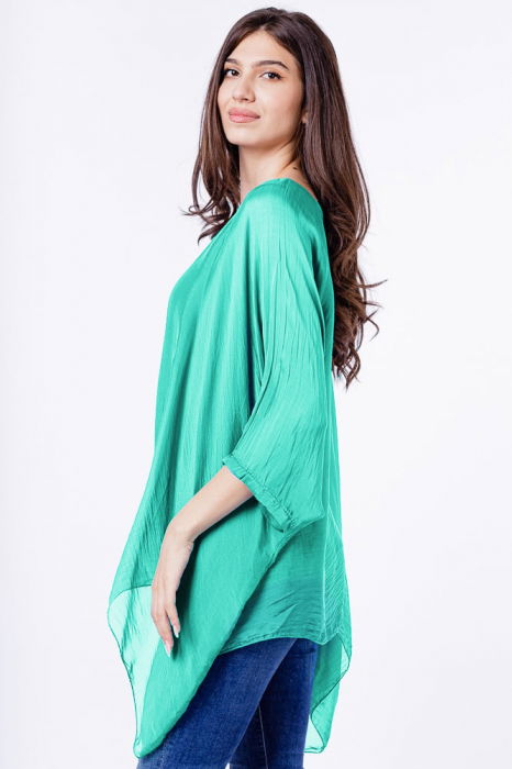 Bluza din matase si vascoza in colturi, turcoaz aqua [2]