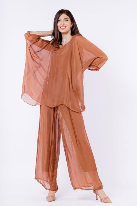 Bluza din matase si vascoza in colturi, camel [8]