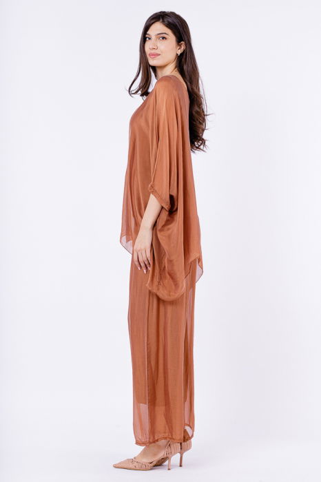 Bluza din matase si vascoza in colturi, camel [6]