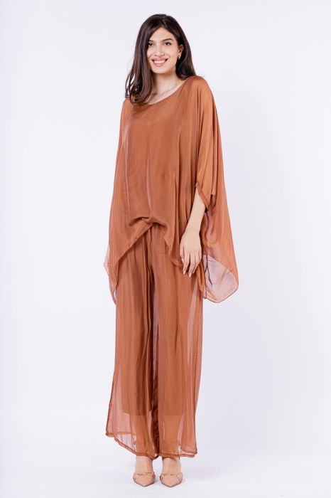 Bluza din matase si vascoza in colturi, camel [5]