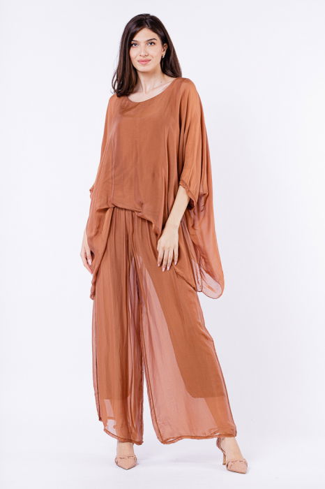 Bluza din matase si vascoza in colturi, camel [4]