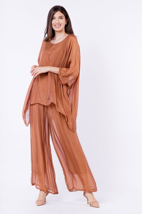 Bluza din matase si vascoza in colturi, camel [7]