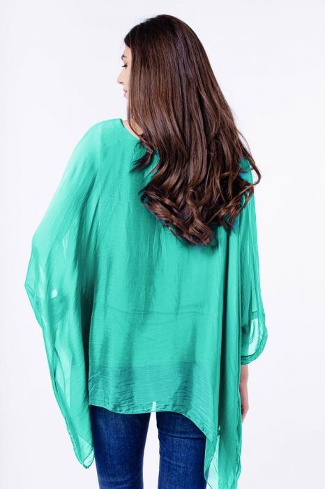 Bluza din matase si vascoza in colturi, turcoaz aqua [3]